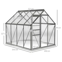 Outsunny 190 x 253 cm Walk-In Polycarbonate Greenhouse - Dark Grey(m-3)