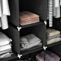 HOMCOM Armario de Tela Plegable Ropero Portátil con 8 Estantes y 2 Barras de Colgar para Dormitorio 125x43x162,5 cm Negro(m-8)