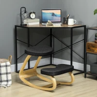 HOMCOM Sedia Inginocchiatoio con Movimento a Dondolo, in Tessuto Effetto Lino e Legno di Betulla, 50x73x55 cm, Nero(m-2)