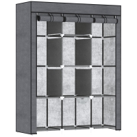 HOMCOM Armario de Tela Plegable Ropero Portátil con 8 Estantes y 2 Barras de Colgar para Dormitorio 125x43x162,5 cm Gris