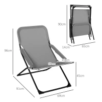 Outsunny Sedia da Giardino Pieghevole e Reclinabile su 4 Livelli, in Acciaio e Poliestere, 69x91x96 cm, Nera Grigia(m-3)