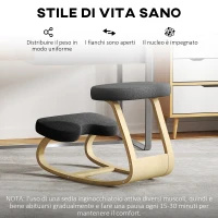 HOMCOM Sedia Inginocchiatoio con Movimento a Dondolo, in Tessuto Effetto Lino e Legno di Betulla, 50x73x55 cm, Nero(m-6)