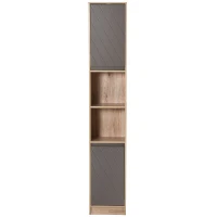 HOMCOM Narrow Bathroom Cabinet, Slim Bathroom Storage Unit with Open Compartment, Freestanding Storage Cupboard with Adjustable Shelves for Small Spaces, 30 x 24 x 170 cm, Grey and Oak(m-15)