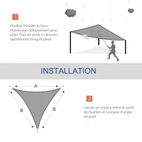 Outsunny Voile d'ombrage Triangulaire Grande Taille 4 x 4 x 4 m Polyester imperméabilisé Haute densité 160 g/m² Gris(m-6)