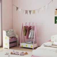 AIYAPLAY Baby Clothing Rack with Hangers, Storage Shelf for Bedroom, Star Theme, for Ages 3-6, Pink(m-9)