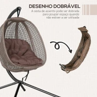 Outsunny Cadeirão Suspenso com Efeito Imitação de Vime Cadeira Suspensa com Cesta Dobrável Suporta 120 kg para Exterior Marrom(m-6)