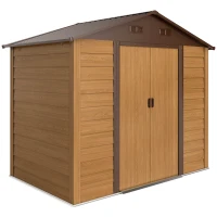 Outsunny 8 x 6ft Metal Garden Shed, House Hut Gardening Tool Storage with Ventilations, Sliding Door, Sloped Roof for Garden, Patio, Brown(m-1)