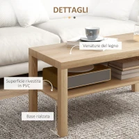 HOMCOM Tavolino da Salotto Rettangolare con Ampio Ripiano, 90×45×44.5 cm, Legno Naturale(m-6)