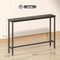 HOMCOM Consola Recibidor Estrecha con Superficie con Efecto Mármol y Marco de Metal 100x20x66 cm Negro(m-3)