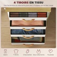 HOMCOM Commode 4 tiroirs en tissu, meuble de rangement avec 4 poches, 2 crochets, structure en acier, 45 x 30 x 94,5 cm, beige(m-4)