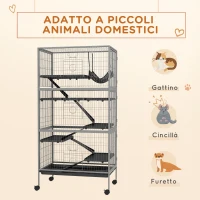 PawHut Gabbia per Conigli con 4 Ingressi a Livelli Multipli con Amaca, in Acciaio e PP, 80x52x159 cm(m-4)