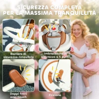 AIYAPLAY Triciclo per Bambini 5 in 1 con Maniglione di Spinta e Copertura Rimovibile, 96.5x49x101 cm, Bianco Crema(m-5)