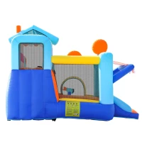 Castillo Hinchable para Niños con Tobogán Acuático y Trampolín, Parque Acuático Multifuncional con Fuente y Pistolas de Agua, 395x340x236 cm, Azul(m-11)