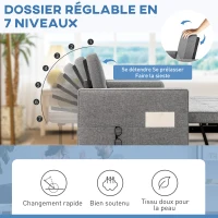 HOMCOM Canapé convertible 2 places 3 en 1 canapé-lit avec lit gigogne double dossier réglable 2 coussins 80,5x137,5x84cm gris(m-5)
