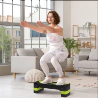 HOMCOM Stepper fitness aérobic hauteur réglable surface antidérapante 80 x 31 x 20 cm noir vert(m-2)