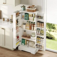Armoire de cuisine style maison de campagne, éclairage LED, étagères réglables, 60x35x128,5 cm, Blanc(m-5)