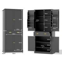 Armoire de rangement moderne, 4 portes et 1 tiroir, 6 compartiments de rangement et 4 étagères réglables, adaptée pour la cuisine, la salle à manger et le salon, 80x40x182 cm, Noir(m-3)