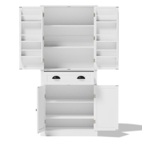 Armario de Almacenamiento Moderno con 4 Puertas, 1 Cajón, 6 Compartimentos de Almacenamiento y 4 Estantes Ajustables, para Cocina, Comedor y Sala de Estar, 80x40x182 cm, Blanco