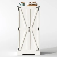 Armoire de cuisine style maison de campagne, éclairage LED, étagères réglables, 60x35x128,5 cm, Blanc(m-7)
