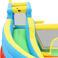 Castillo Hinchable Infantil 5 en 1 con Tobogán, Área de Salto, Piscina de Agua y Red de Fútbol, 364x315x239 cm, Azul(m-10)