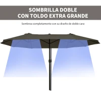 Outsunny Sombrilla Doble para Jardín 460x270x240 cm Parasol Anti UV con Manivela para Exterior Patio Terraza Piscina Color Gris(m-4)