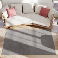 HOMCOM Teppich Wohnzimmer 160 x 120 cm Langflor Teppich, maschinenwaschbar, rutschfest, Kunstfell, Hellgrau