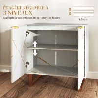 HOMCOM Buffet salon meuble de rangement style moderne avec placard à 2 portes cannelées, étagère réglable, pieds en métal, blanc(m-5)