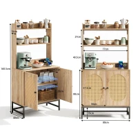 Buffet moderne, armoire avec portes doubles en rotin et espace de rangement, 80x40x160,5 cm , Couleur naturelle(m-3)