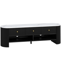 HOMCOM Meuble TV 140 cm, meuble télé pour téléviseur 65 pouces effet marbre avec 3 tiroirs façades à cannelures 2 étagères noir