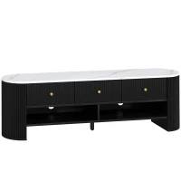 HOMCOM Meuble TV 140 cm, meuble télé pour téléviseur 65 pouces effet marbre avec 3 tiroirs façades à cannelures 2 étagères noir(m-11)