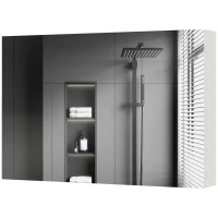 kleankin Armadietto Pensile Bagno con 3 Ante a Specchio e Ripiani Regolabili in Legno 90x13.5x60 cm, Bianco(m-10)