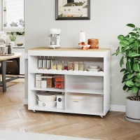 Chariot de cuisine pliable, avec portes coulissantes en verre trempé, étagères réglables et porte-serviettes, 122x46x91 cm, Blanc(m-5)
