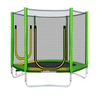 Trampoline pour enfants Ø 213 cm avec toboggan, échelle, filet, double porte et poteaux rembourrés, Vert(m-9)