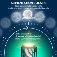 Outsunny Lampadaire solaire extérieur en résine tressée, lampadaire sans fil rechargeable avec capteur de lumière, 77 cm, gris(m-4)