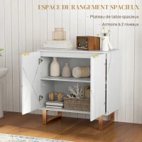 HOMCOM Buffet salon meuble de rangement style moderne avec placard à 2 portes cannelées, étagère réglable, pieds en métal, blanc(m-4)