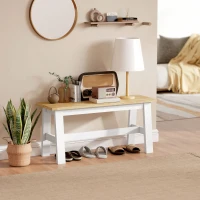 HOMCOM Banc pour 2 personnes, Banc en bois imitation chêne, barre transversale stabilisatrice, pour salon, salle à manger, couloir, bois d'hévéa, blanc(m-4)