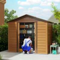 Outsunny 8 x 6ft Metal Garden Shed, House Hut Gardening Tool Storage with Ventilations, Sliding Door, Sloped Roof for Garden, Patio, Brown(m-2)