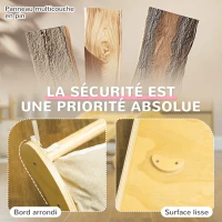 AIYAPLAY 4 en 1 Arche escalade enfants, chaise à bascule, rampe d'escalade double face et coussin, 168x49,5x39,5cm, bois naturel(m-5)