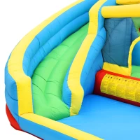 Castillo Hinchable Infantil 5 en 1 con Tobogán, Área de Salto, Piscina de Agua y Red de Fútbol, 364x315x239 cm, Azul(m-8)