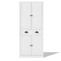 Armoire de rangement moderne, 4 portes et 1 tiroir, 6 compartiments de rangement et 4 étagères réglables, adaptée pour la cuisine, la salle à manger et le salon, 80x40x182 cm, Blanc(m-7)