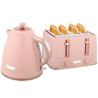 HOMCOM Kettle and Toaster Set, 1.7L 3000W Fast Boil Jug Kettle, 4 Slice Toaster with 7 Level Browning Controls, Light Pink(m-11)