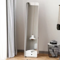 HOMCOM Espelho de Pé de Corpo Inteiro Retangular com 2 Formas de Uso Estrutura de Madeira de Pinho 37x43x156 cm Branco(m-2)