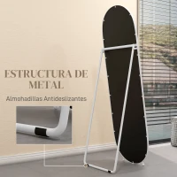 HOMCOM Espejo de Pie Cuerpo Entero con Marco Metálico Espejo de Pared Ovalado con 2 Formas de Uso 40x4x160 cm Blanco(m-6)