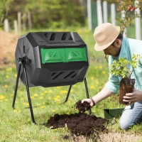 Outsunny Garden Compost Bin Dual Tumbler Rotating Outdoor Composter with Sliding Doors(m-11)