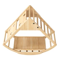 Structure d'escalade multifonctionnelle 8-en-1 en bois, Transformations de formes polyvalentes, avec toboggan, module d'escalade, bateau à bascule et tente, 140x58x142 cm, Couleur naturelle(m-12)
