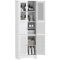 HOMCOM Coluna de Casa de Banho Móvel Auxiliar para Casa de Banho com 6 Portas Prateleiras Ajustáveis Anti-tombo 60x30x170,5 cm Branco(m-10)