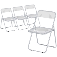 HOMCOM Set 4 Sillas Plegables que Ahorran Espacio para Sala de Estar y Eventos, Acero y Acrílico, Transparente