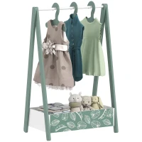 AIYAPLAY Baby Clothing Rack with Hangers, Storage Shelf for Bedroom, Leaf Theme, for Ages 3-6, Green(m-10)