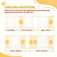 PawHut Barreira de Segurança Extensível para Portas e Escadas com Fechamento Automático e Sistema de Duplo Bloqueio 74-147,5x76,2 cm Branco(m-4)