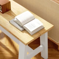 HOMCOM Banc pour 2 personnes, Banc en bois imitation chêne, barre transversale stabilisatrice, pour salon, salle à manger, couloir, bois d'hévéa, blanc(m-5)